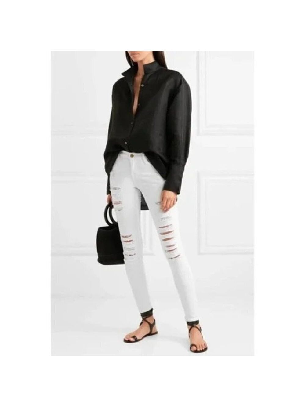 Le Skinny De Jeane Blanc White Distressed Jeans by Frame Denim Size 27